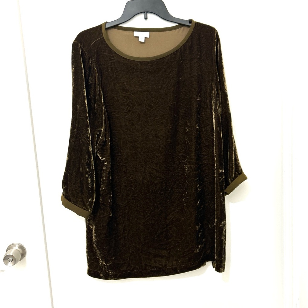 J. Jill Olive Green Velvet Womens L Flowy Blouse Office Boho Lagenlook
